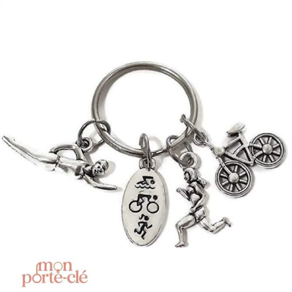 Porte-clé triathlon en métal, accessoire sportif essentiel
