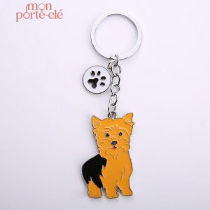 Porte-clé chien Yorkshire en métal design élégant