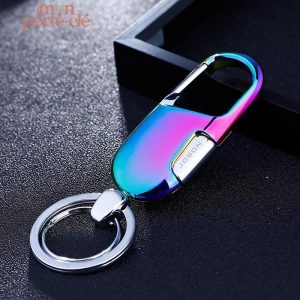 Porte-clé homme en acier avec mousqueton étincelant