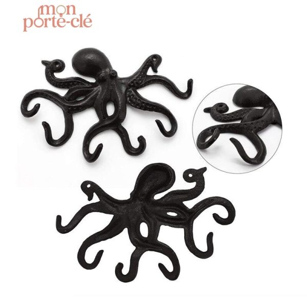 Porte-clé mural design pieuvre en bois
